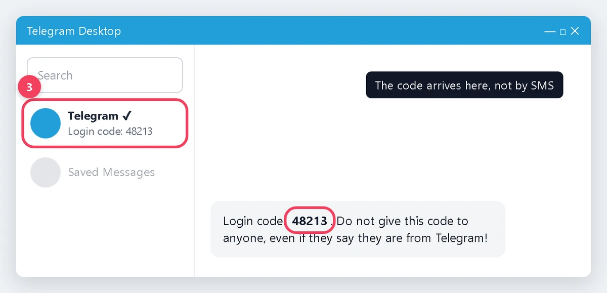 Telegram Desktop 聊天列表里来自 Telegram 的验证码消息